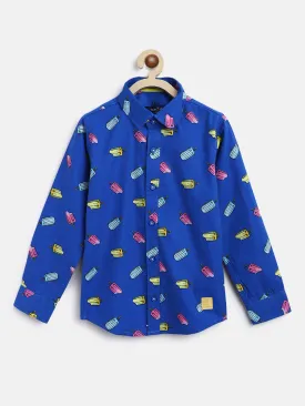 Boys Blue Printed Cotton Shirt