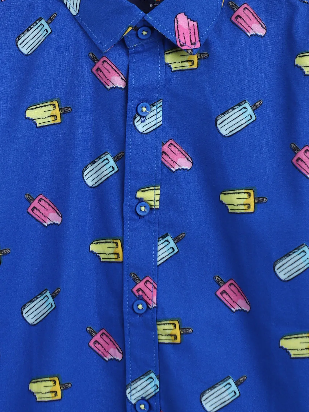 Boys Blue Printed Cotton Shirt