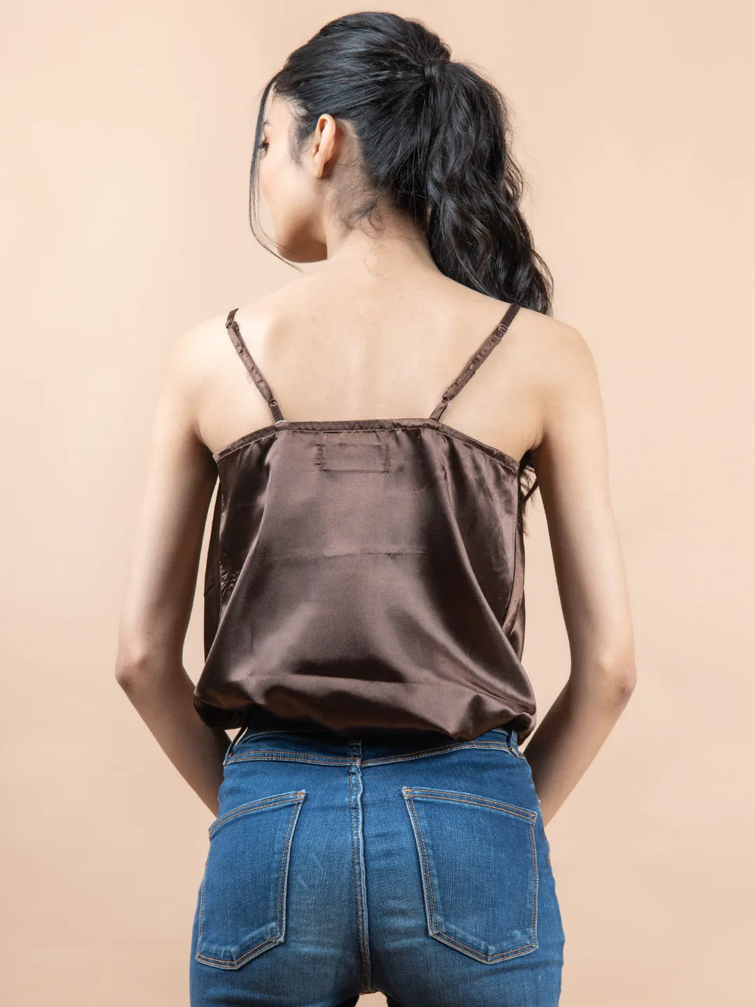 Brown cowl neck cami top