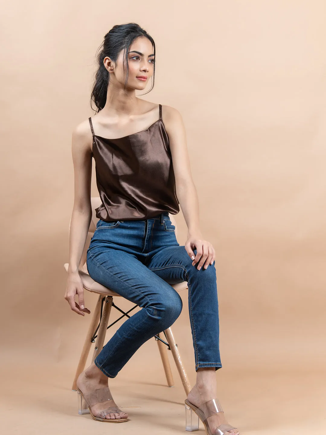 Brown cowl neck cami top