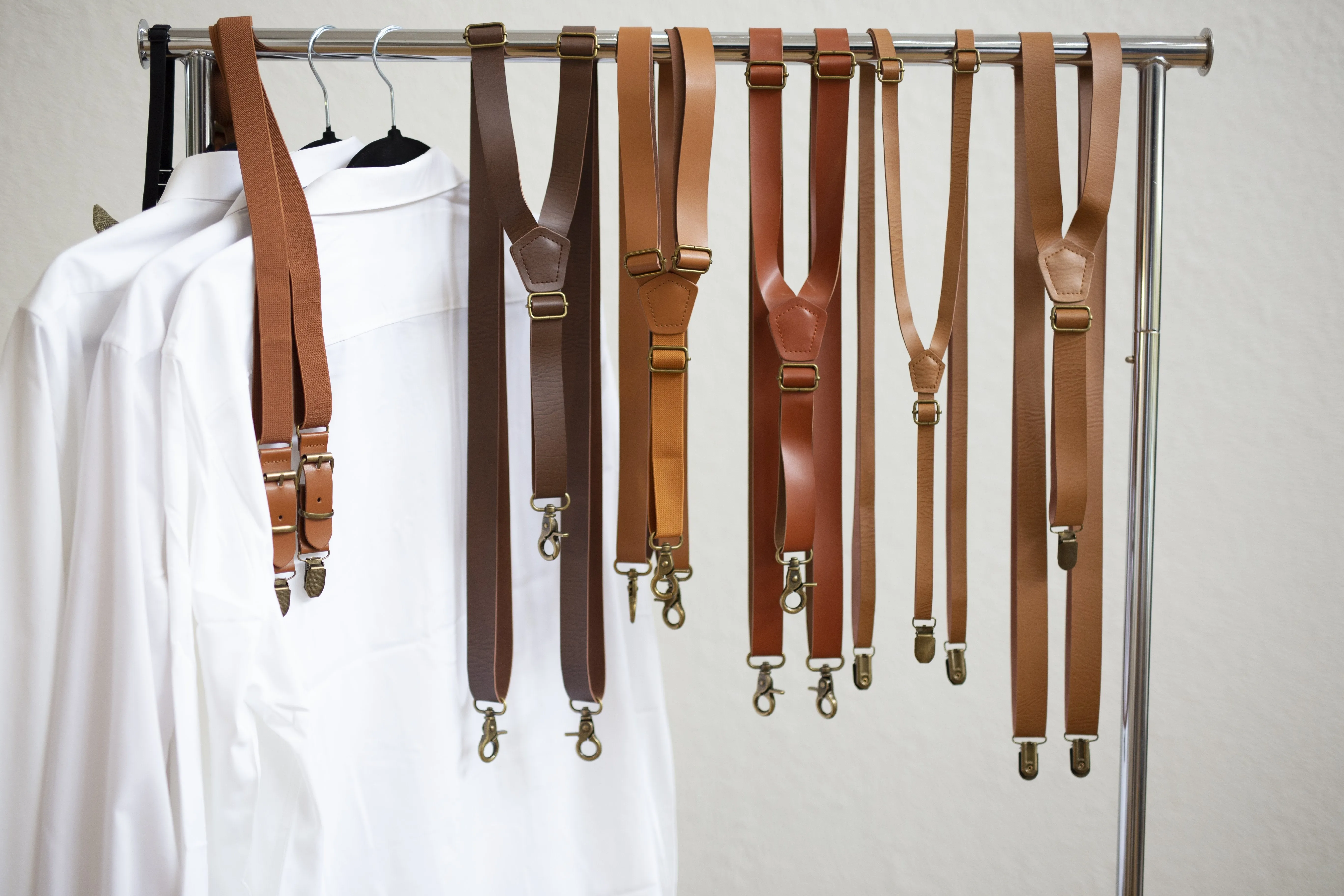 Caramel Skinny Suspenders with Lavender Cotton Bow Tie