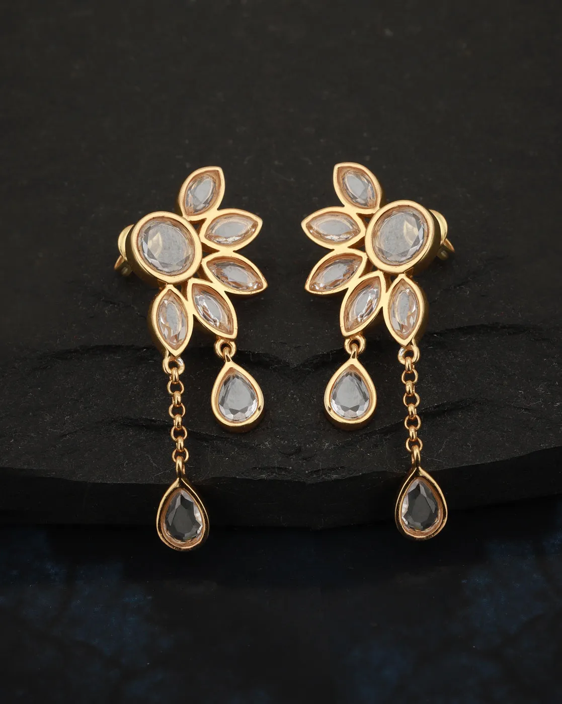 Carlton London Gold Plated Cz Floral Drop Earring For Women