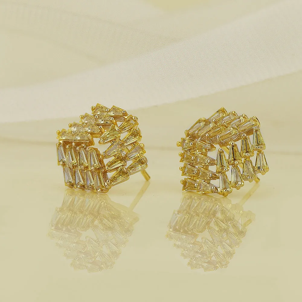 Carlton London Premium Jwlry-Gold Toned Cz Studded Gold-Plated Contemporary Handcrafted Studs Earrings Fje4129