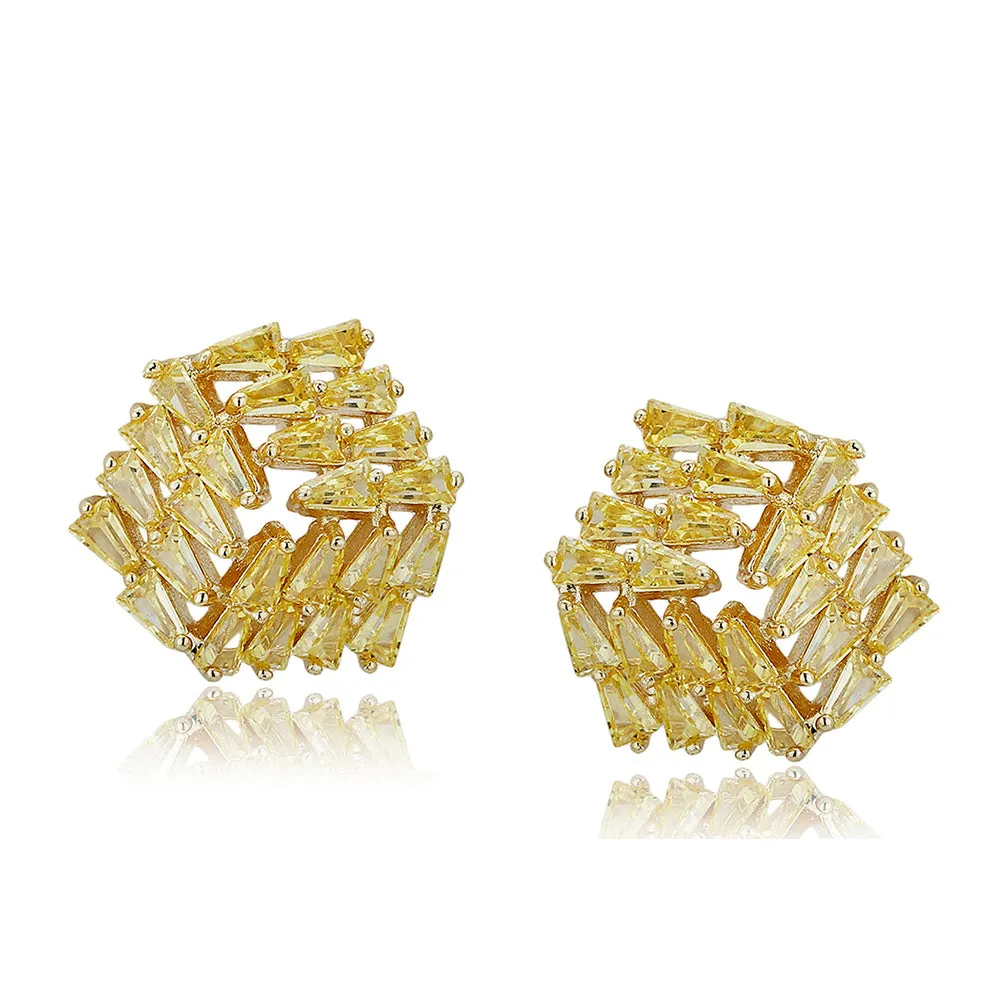 Carlton London Premium Jwlry-Gold Toned Cz Studded Gold-Plated Contemporary Handcrafted Studs Earrings Fje4129