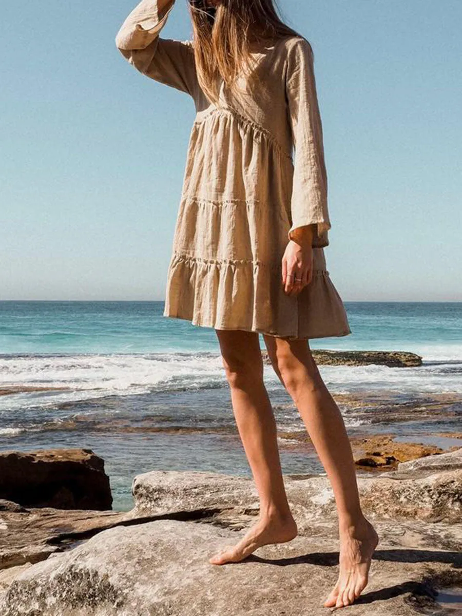 Casual Beach V-neck Loose Cotton Dress