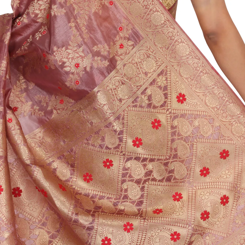 Chiniya Silk Upada Sari with Jaal work - Wine