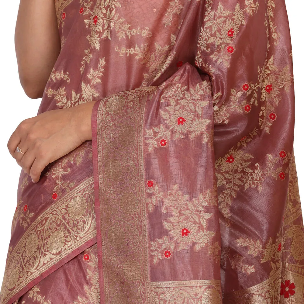 Chiniya Silk Upada Sari with Jaal work - Wine