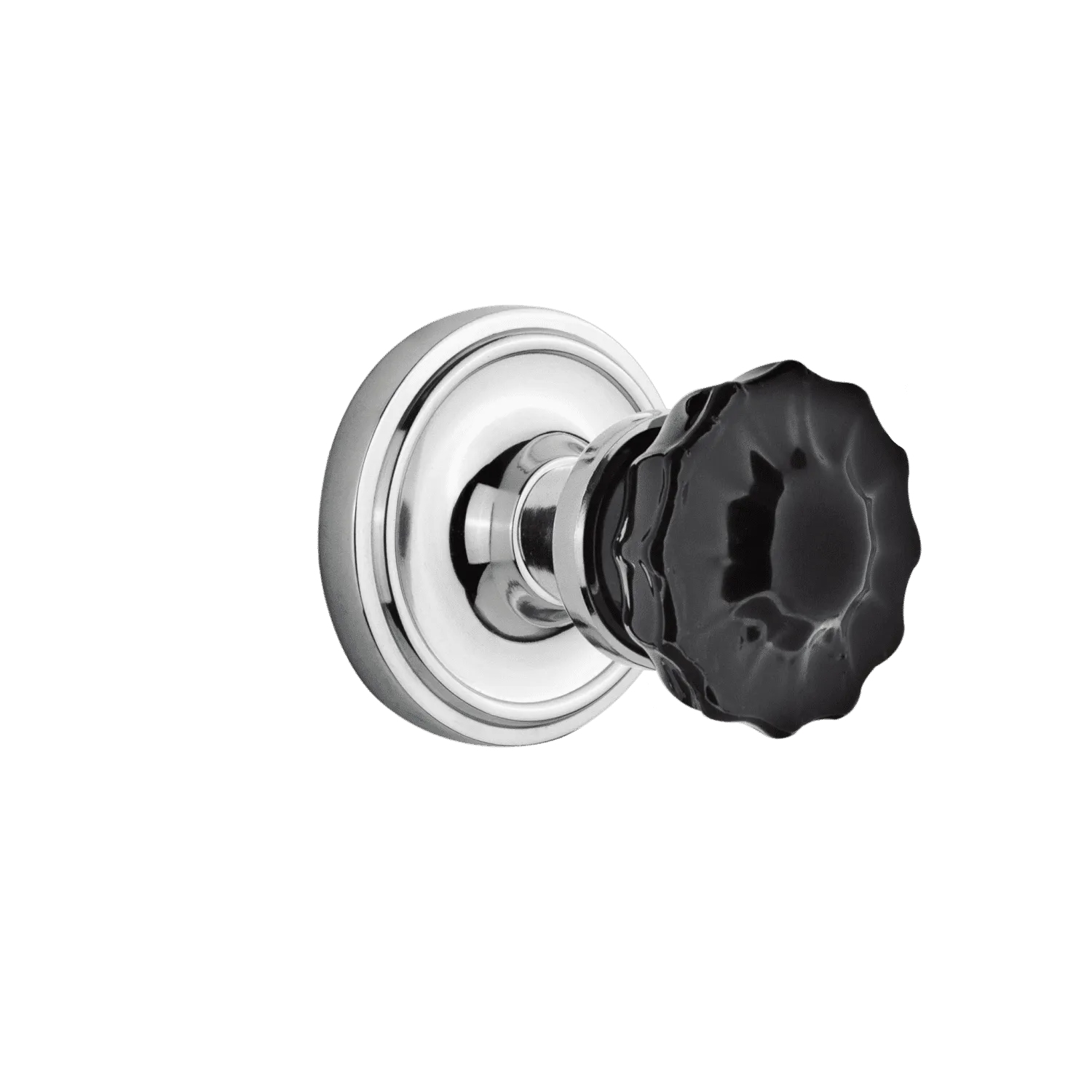 Classic Rosette with Black Crystal Knob in Bright Chrome