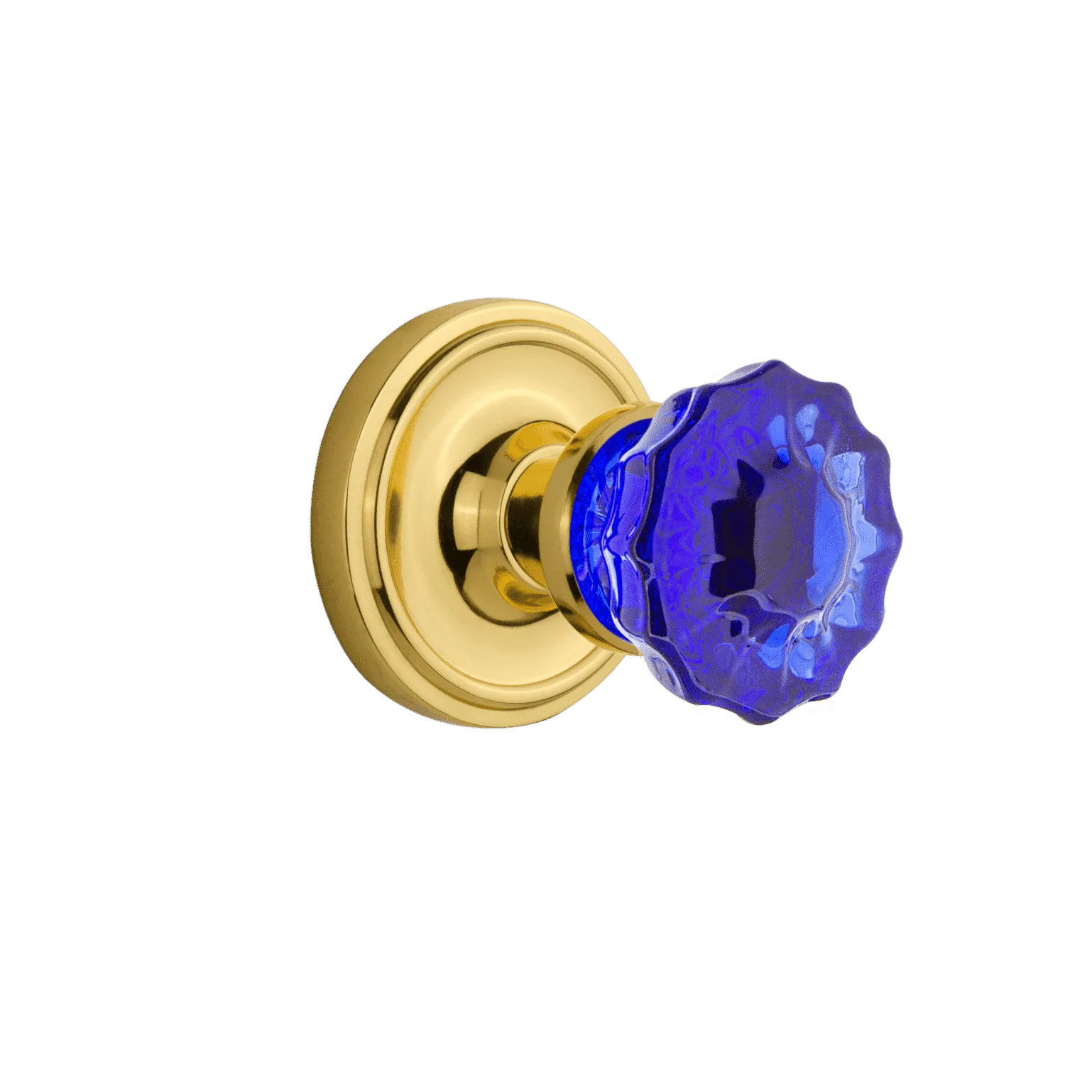 Classic Rosette with Cobalt Crystal Knob in Unlacquered Brass