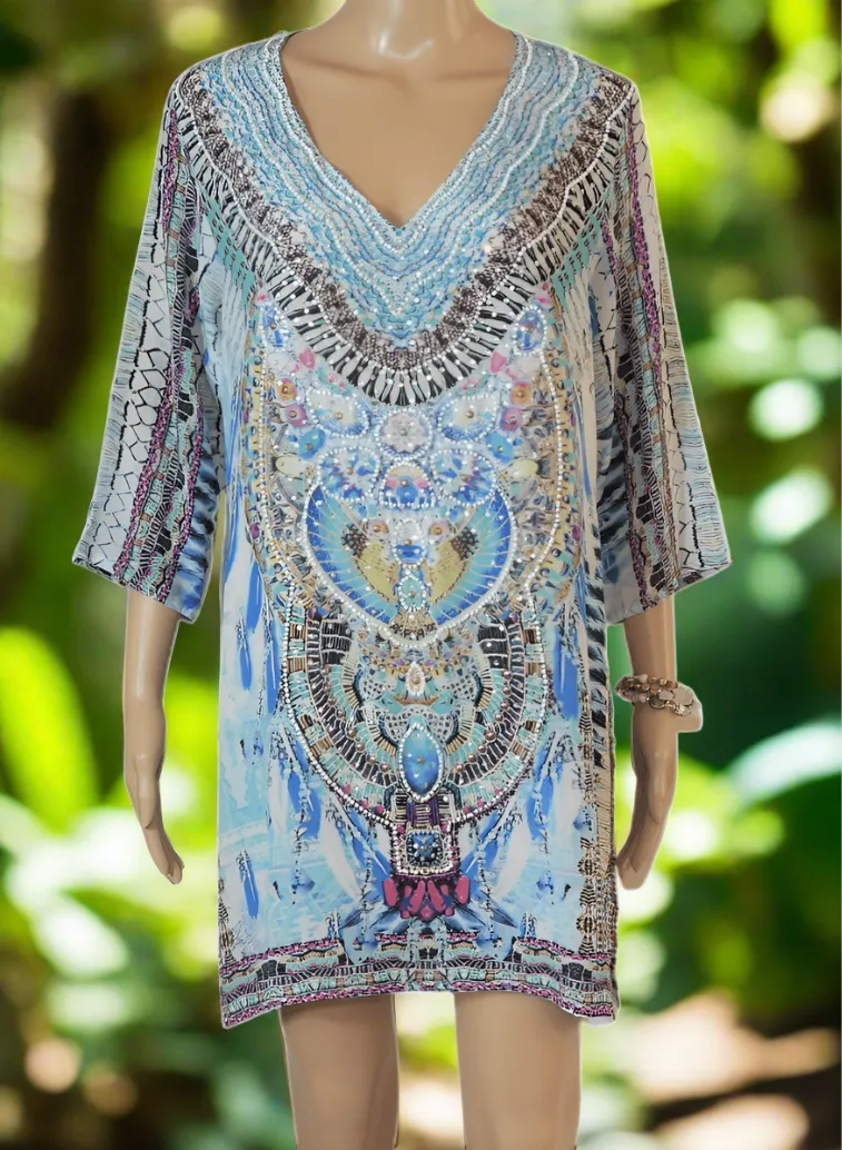 Cleopatra Silk Hand beaded Tunic Dress by Fashion Spectrum