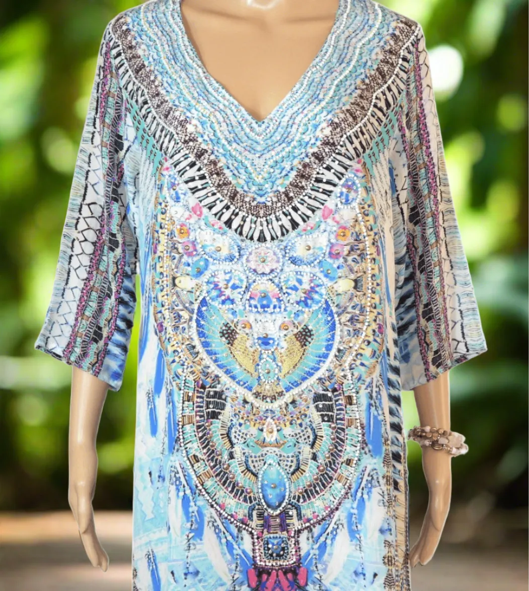 Cleopatra Silk Hand beaded Tunic Dress by Fashion Spectrum