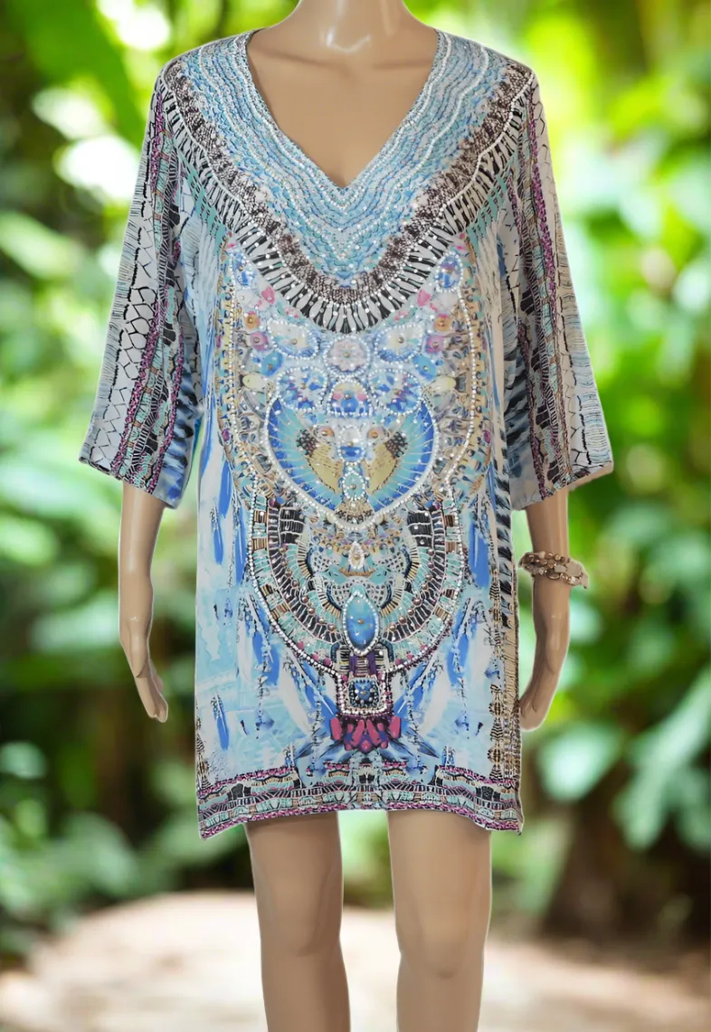 Cleopatra Silk Hand beaded Tunic Dress by Fashion Spectrum