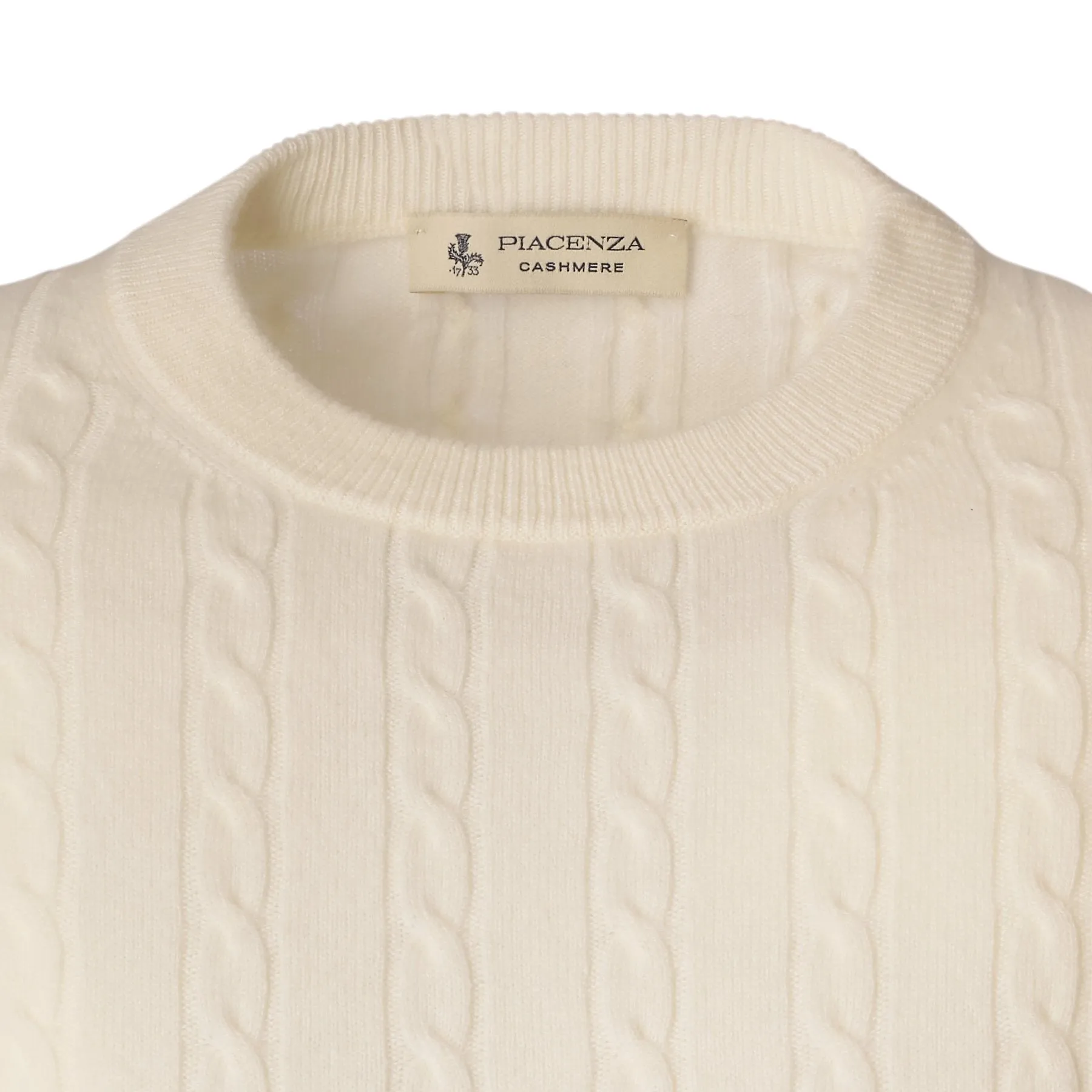 Crew-Neck Cable-Knit Cashmere Sweater in White