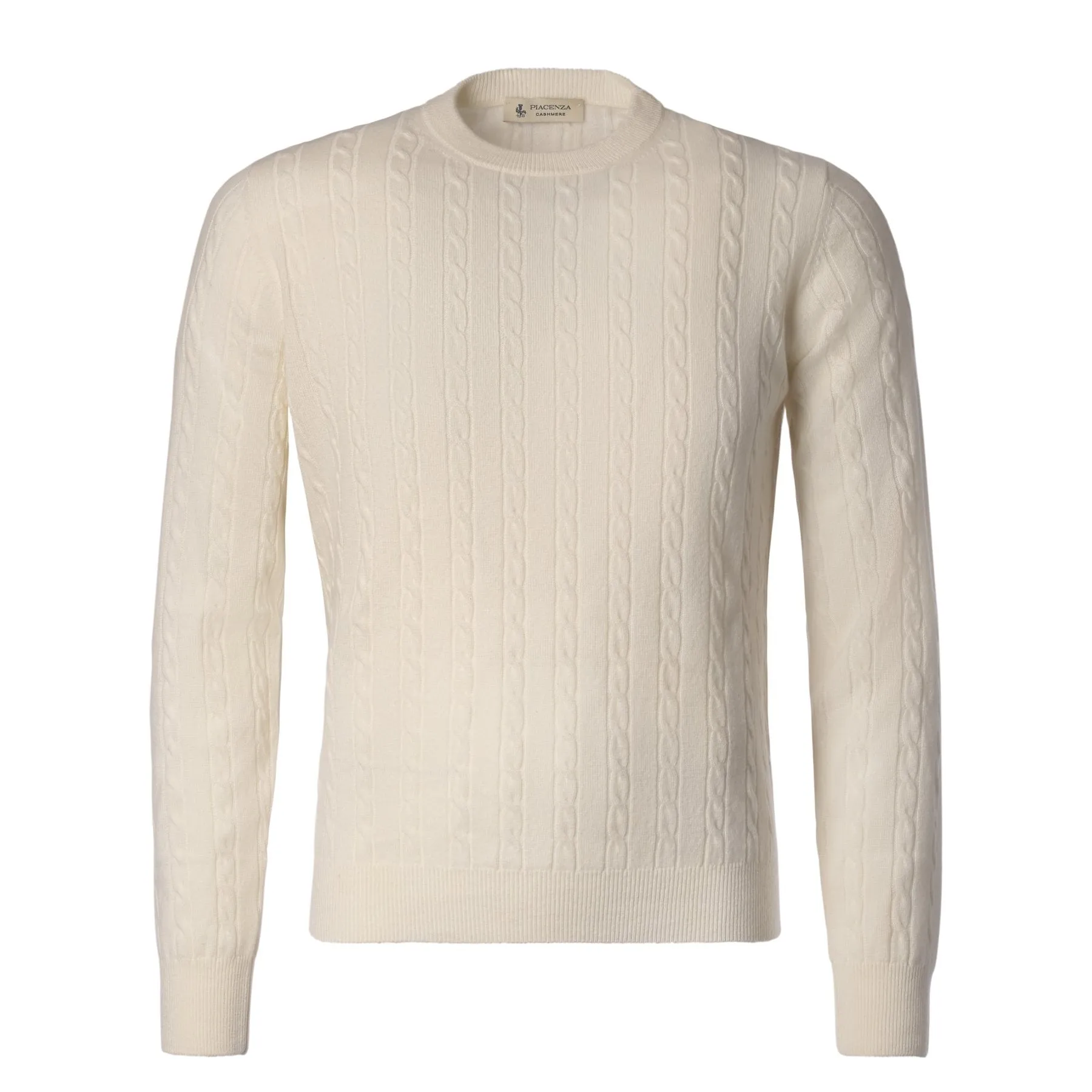 Crew-Neck Cable-Knit Cashmere Sweater in White