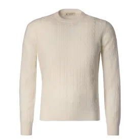 Crew-Neck Cable-Knit Cashmere Sweater in White