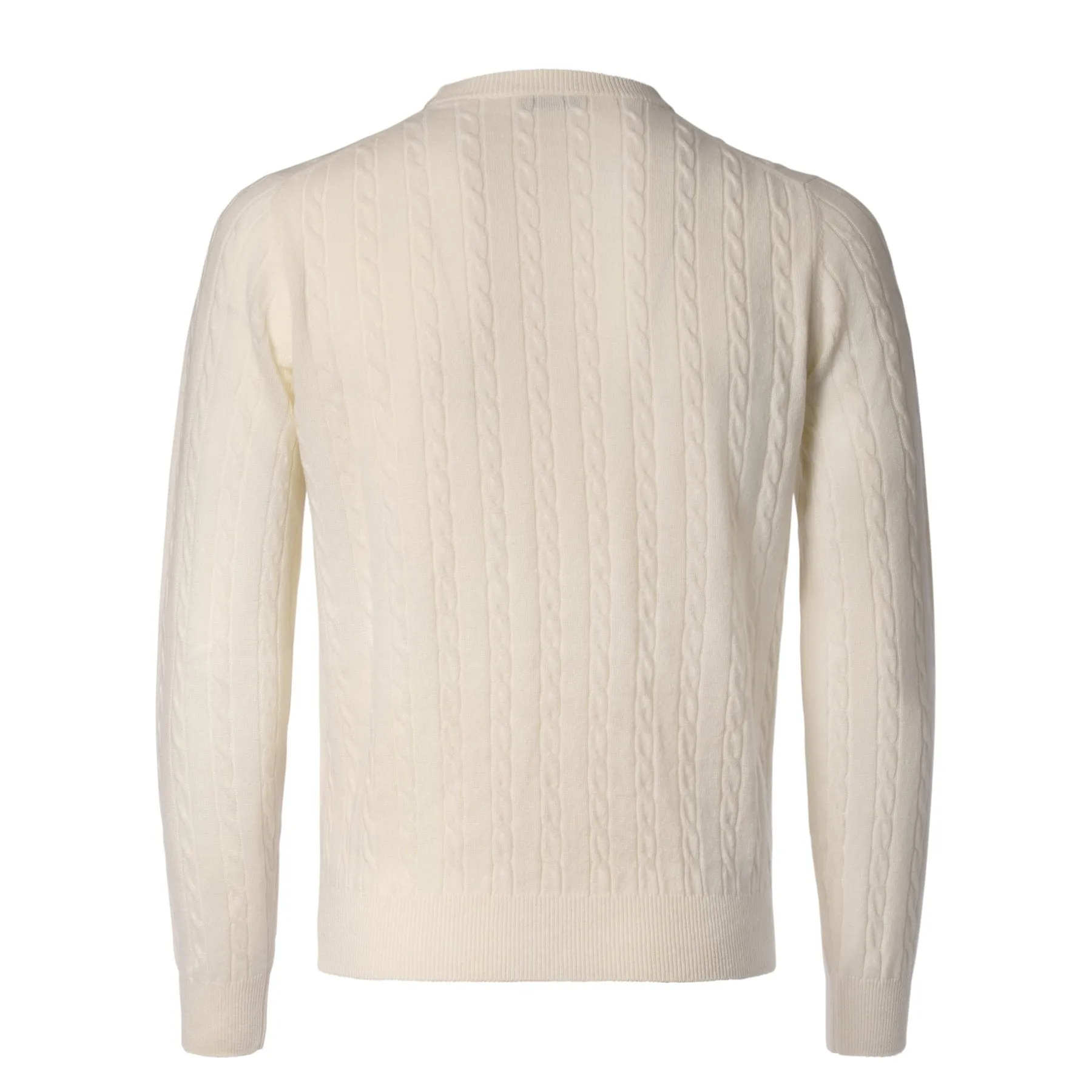 Crew-Neck Cable-Knit Cashmere Sweater in White