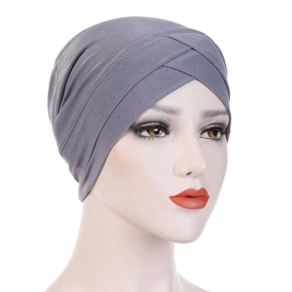 Criss Cross Closed Turban Hijab Cap - Silver