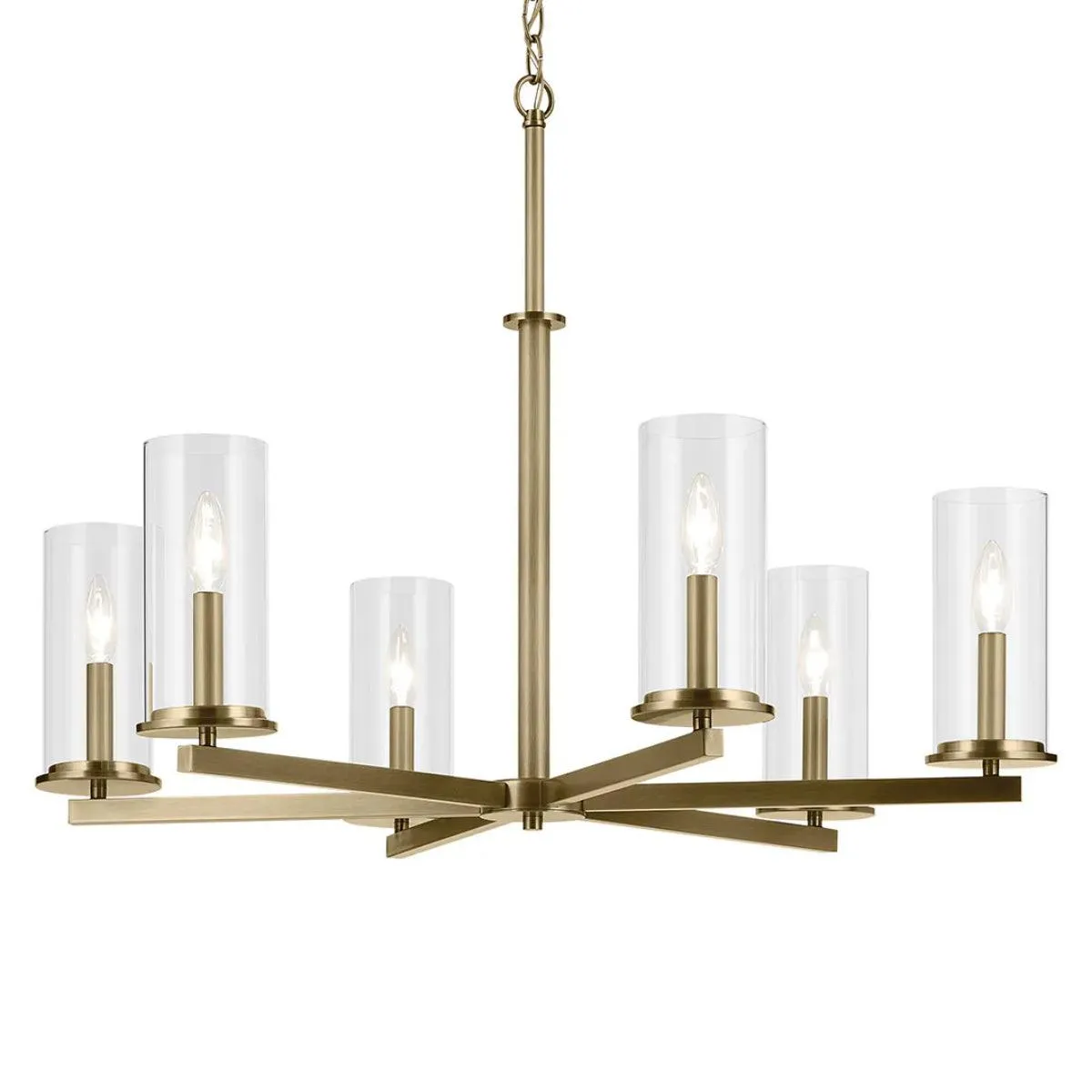 Crosby 32" 6-Light Chandelier 1-Tier with Clear Glass, Natural Brass Finish