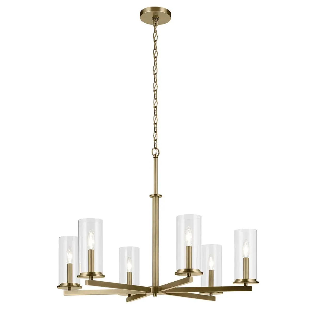 Crosby 32" 6-Light Chandelier 1-Tier with Clear Glass, Natural Brass Finish