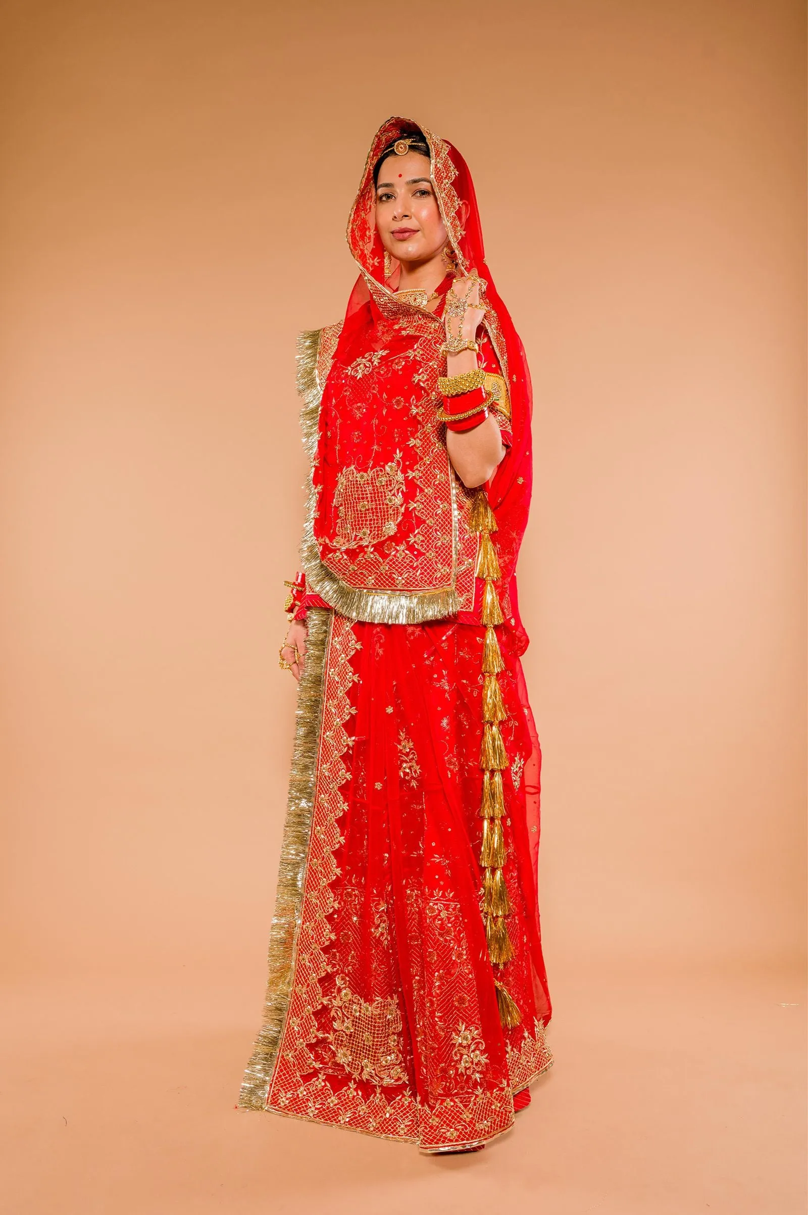 Dabka Sequins Red Rajputi Poshak