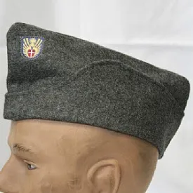 Vintage Danish Civil Defense Wool Garrison Cap with Adjustable Strap