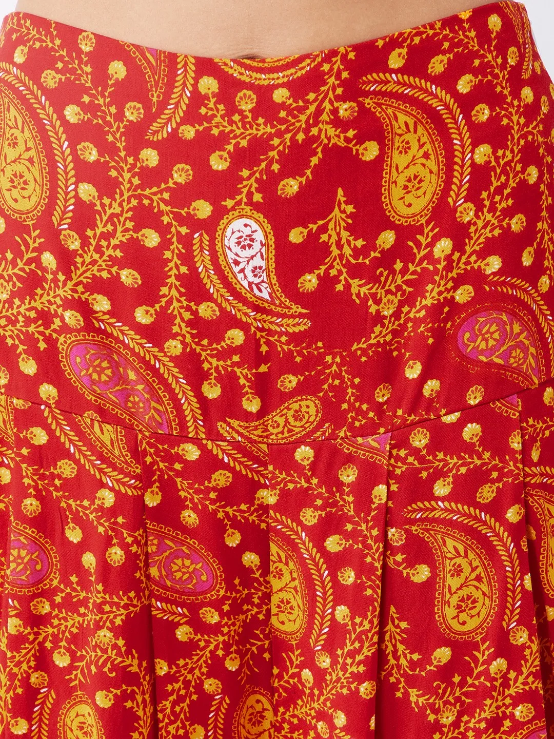 Digital Printed Sindoor Flared Top With Dhoti