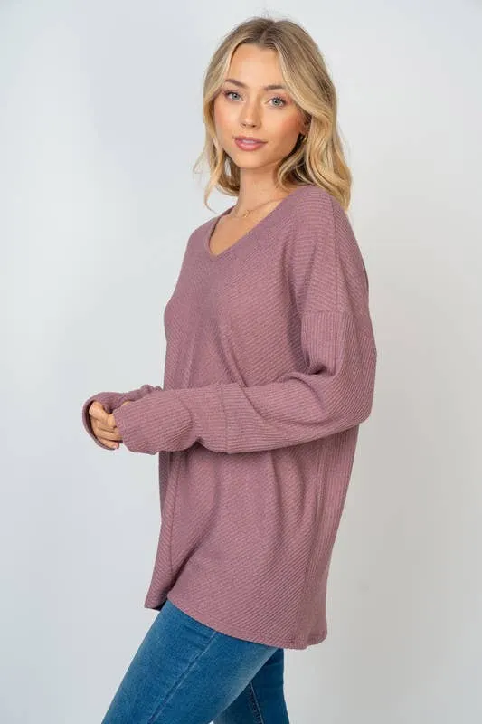 Dusty Mauve Long Sleeve Solid Knit Top