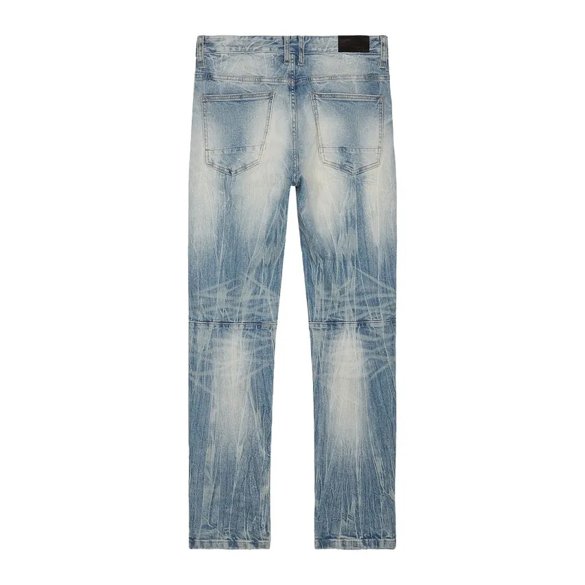 Embroidered Patched Racing Denim Jeans- Beacon Blue