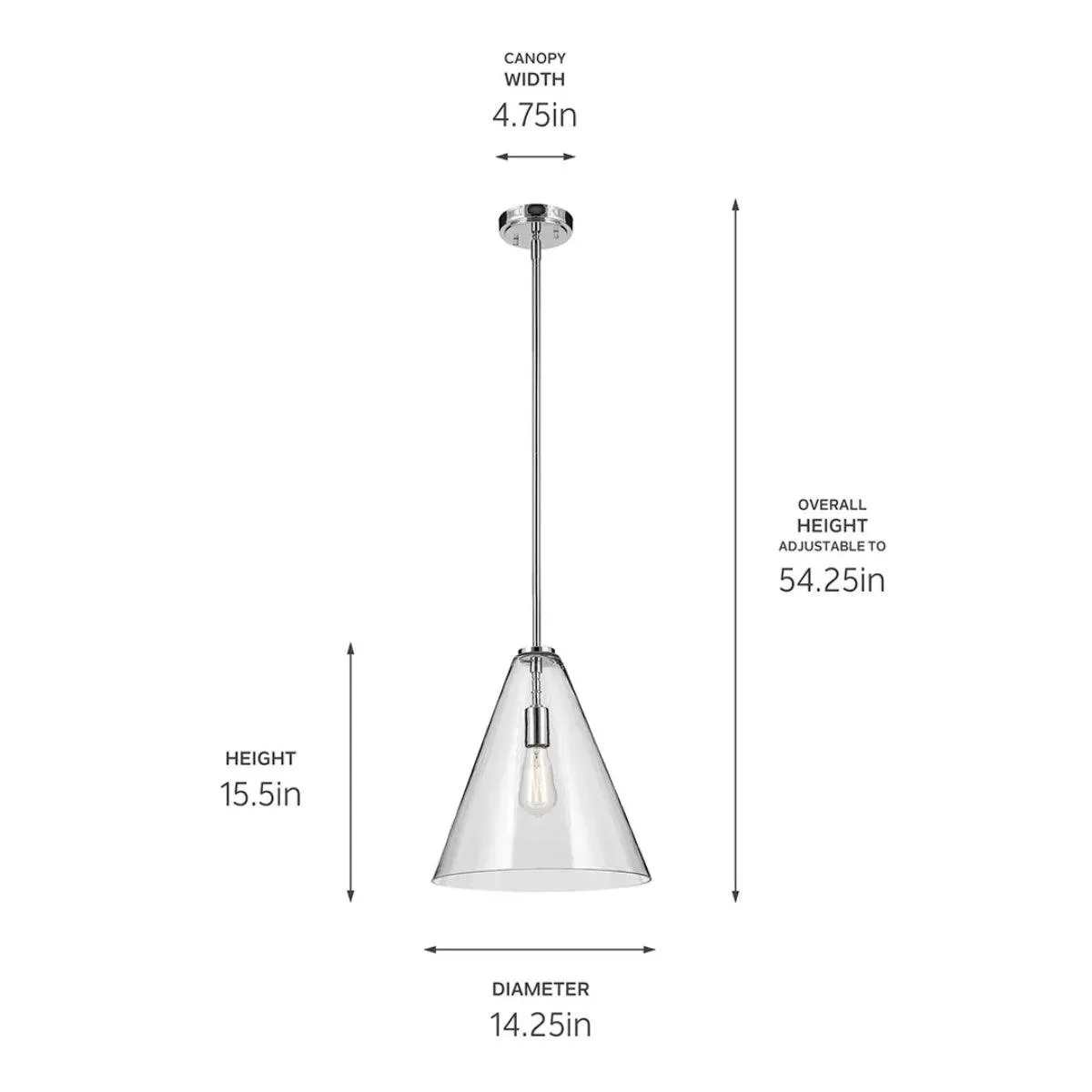 Everly 16" 1-Light Cone Pendant Light with Clear Glass, Chrome Finish