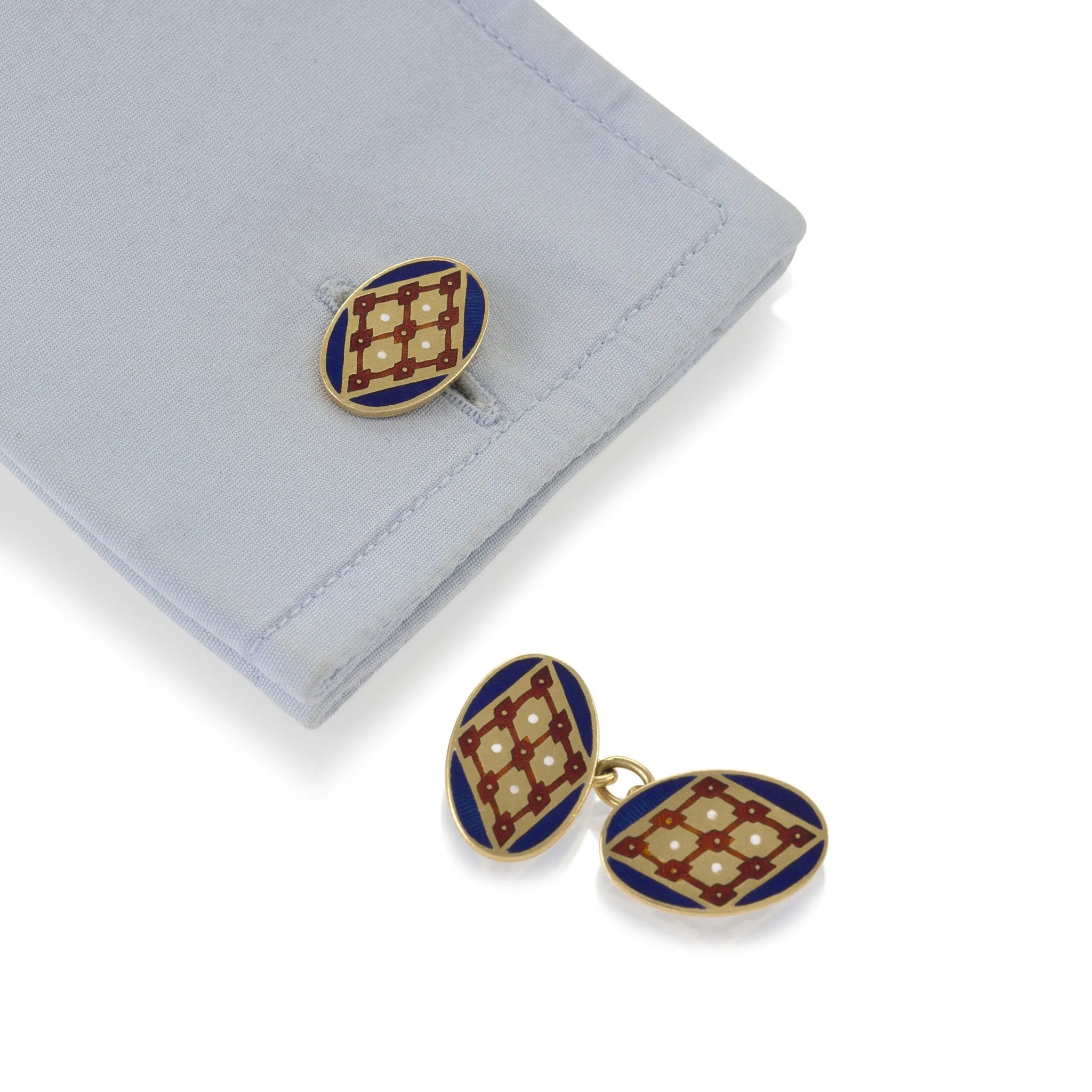 Gold and Enamel Oval Cuff Links