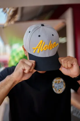 GRAY & MUSTARD ALOHA SCRIPT HAT