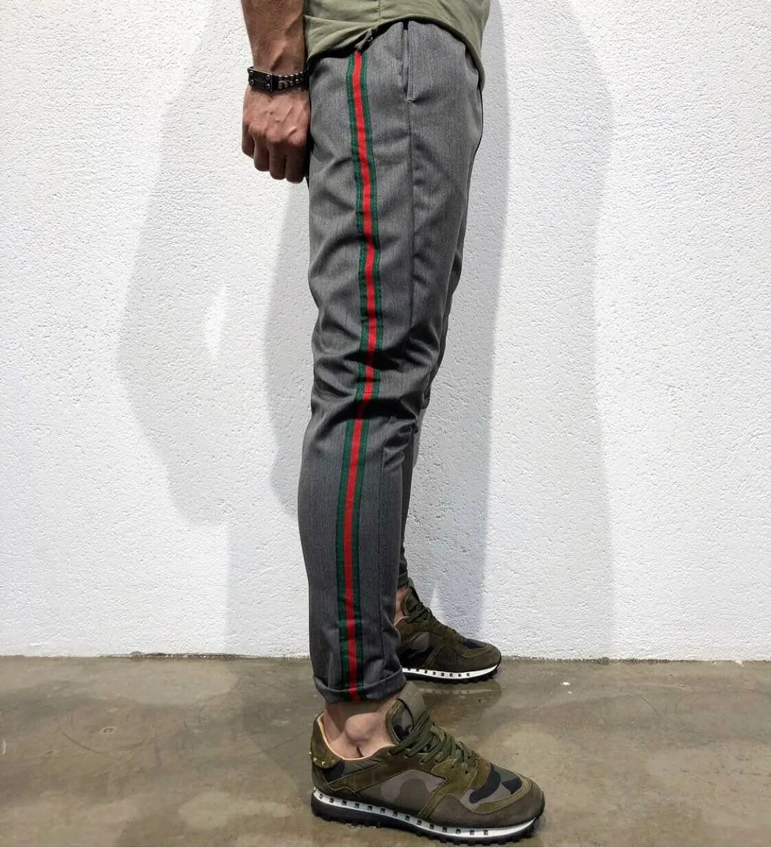 Gray Striped Jogger Pant B145 Streetwear Jogger Pants