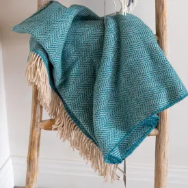 Green & Aqua Herringbone Merino & Cashmere Blanket