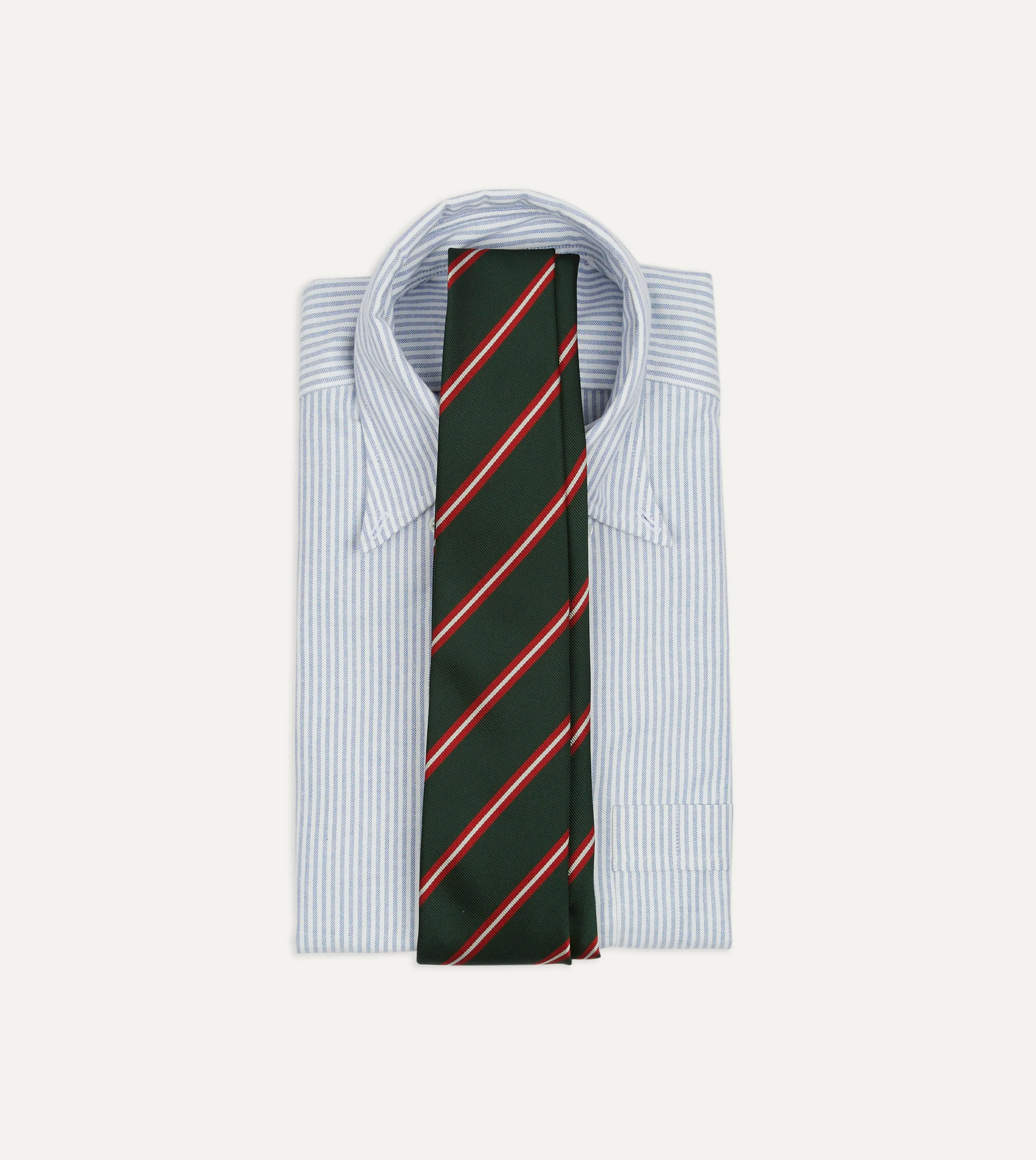 Green, Red and Ecru Stripe Silk Tipped Tie