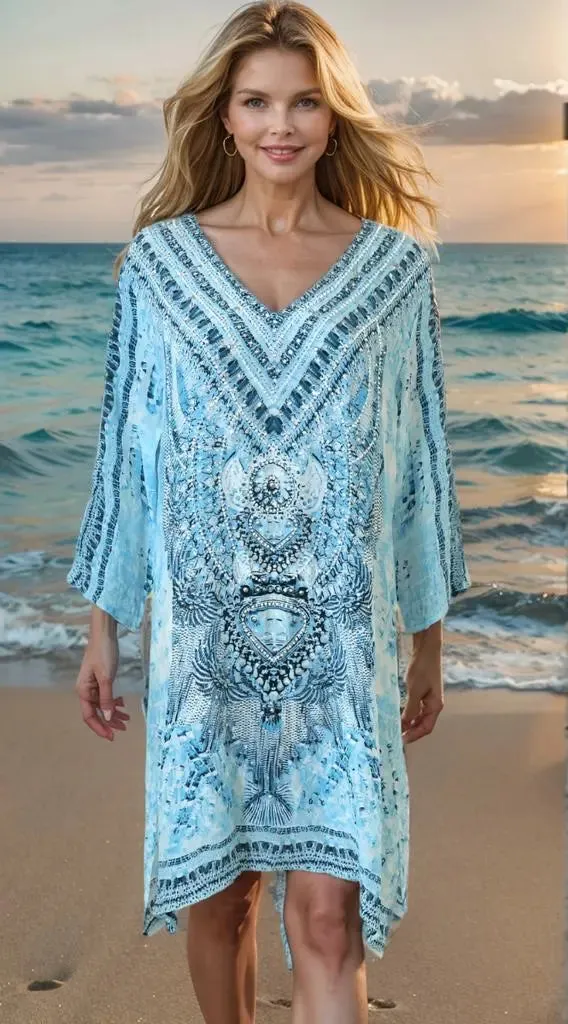 Hand beaded Silk Tunic Dress - Egyptian-by Fashion Spectrum