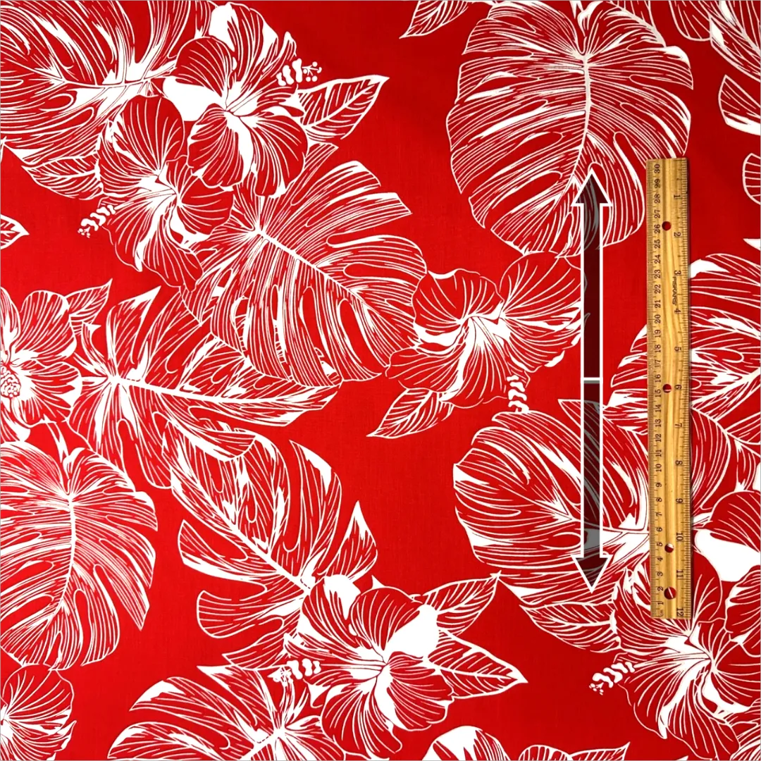 Hibiscus Print Hawaiian Fabric - Red