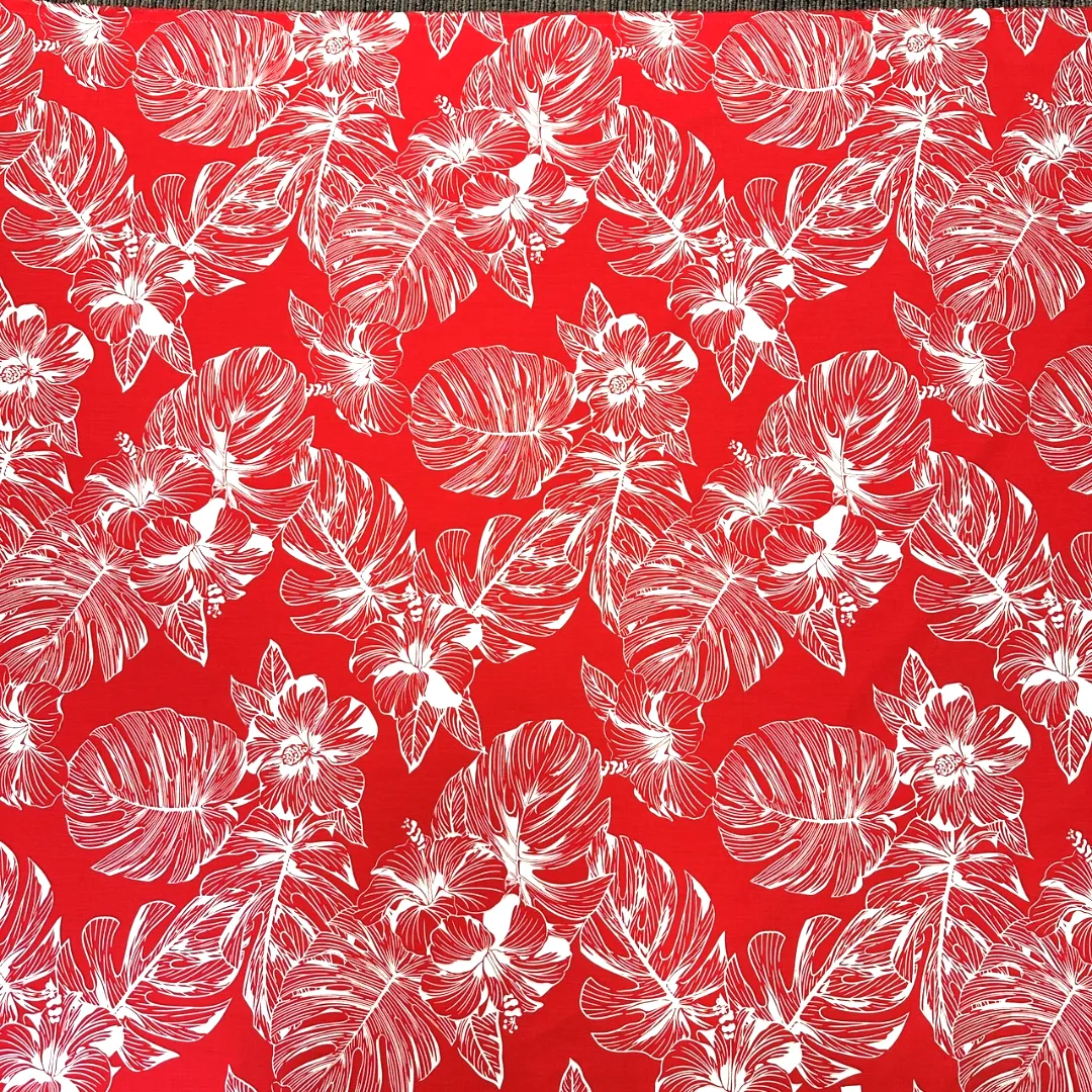 Hibiscus Print Hawaiian Fabric - Red