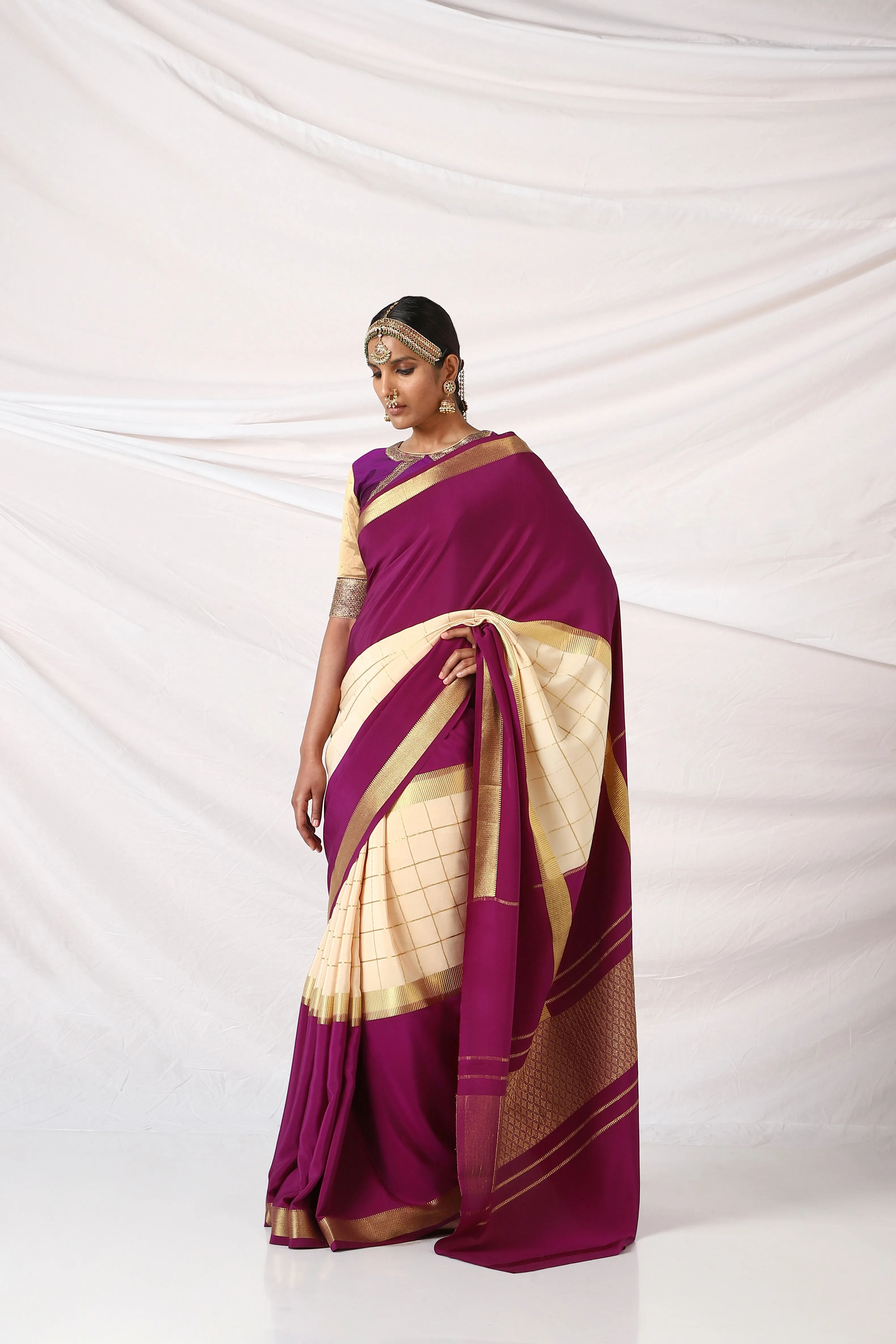 Indigo Purple x wood ash Devi Saree