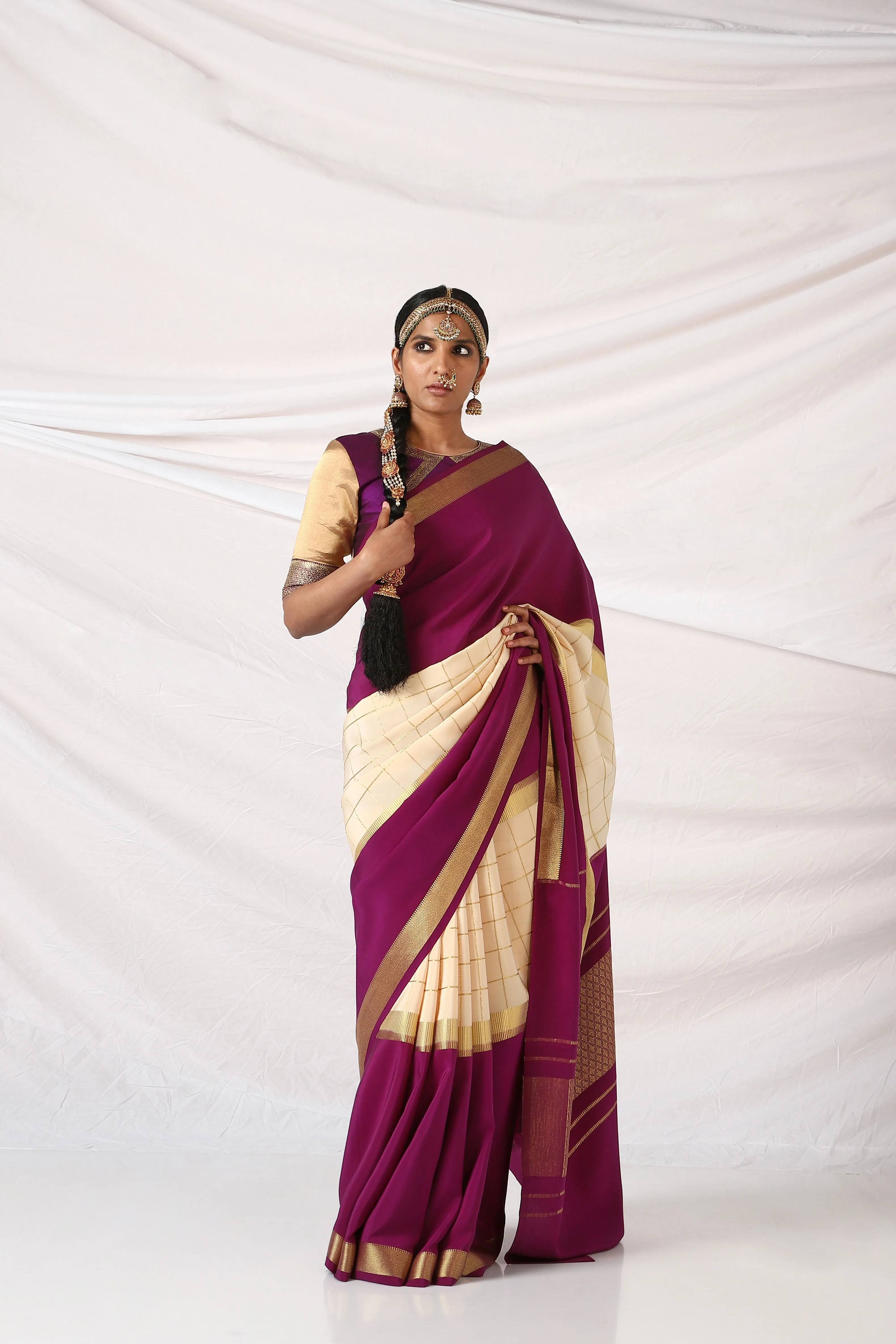 Indigo Purple x wood ash Devi Saree