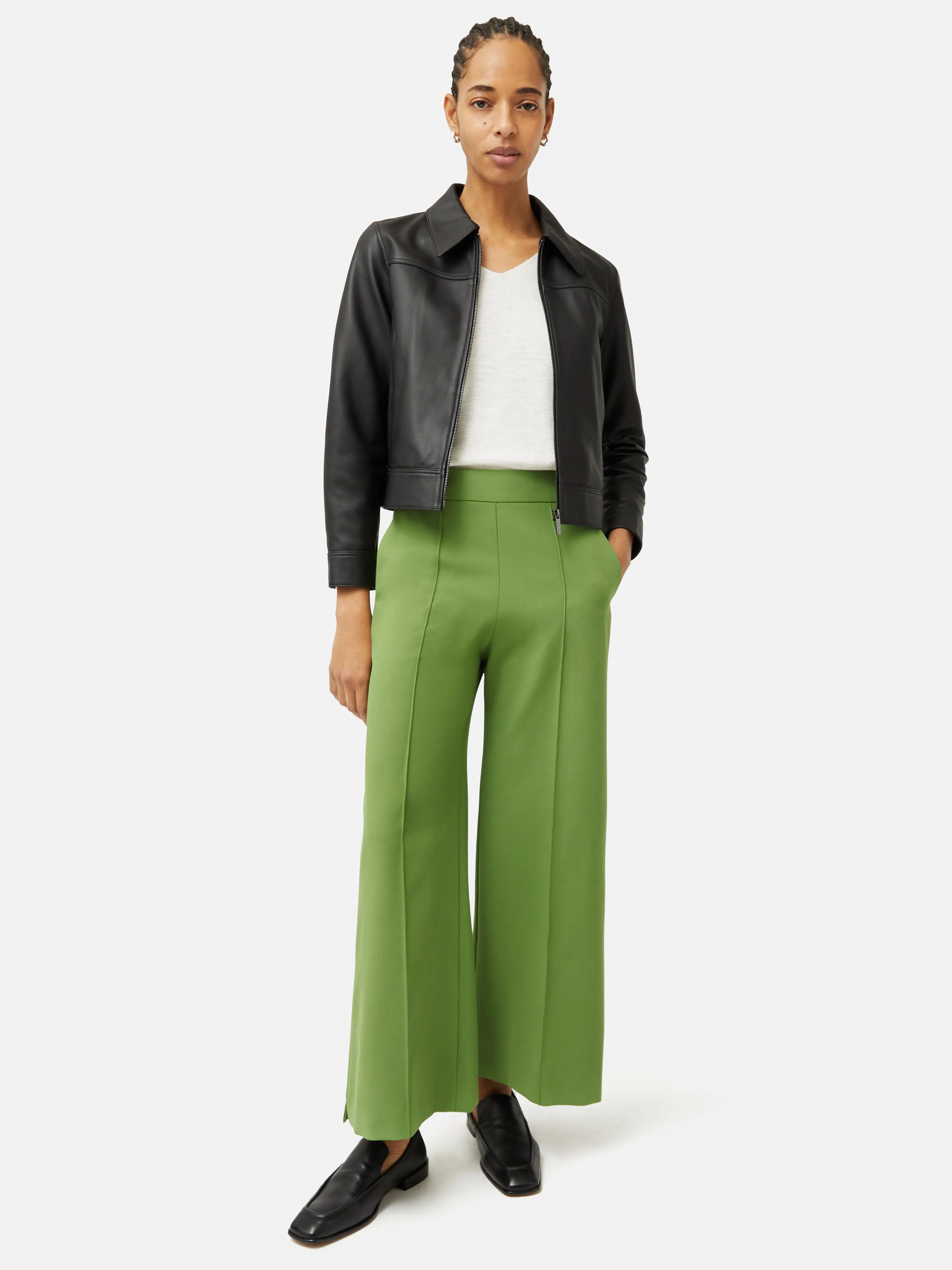 Italian Modern Crepe Sailor Trouser | Green