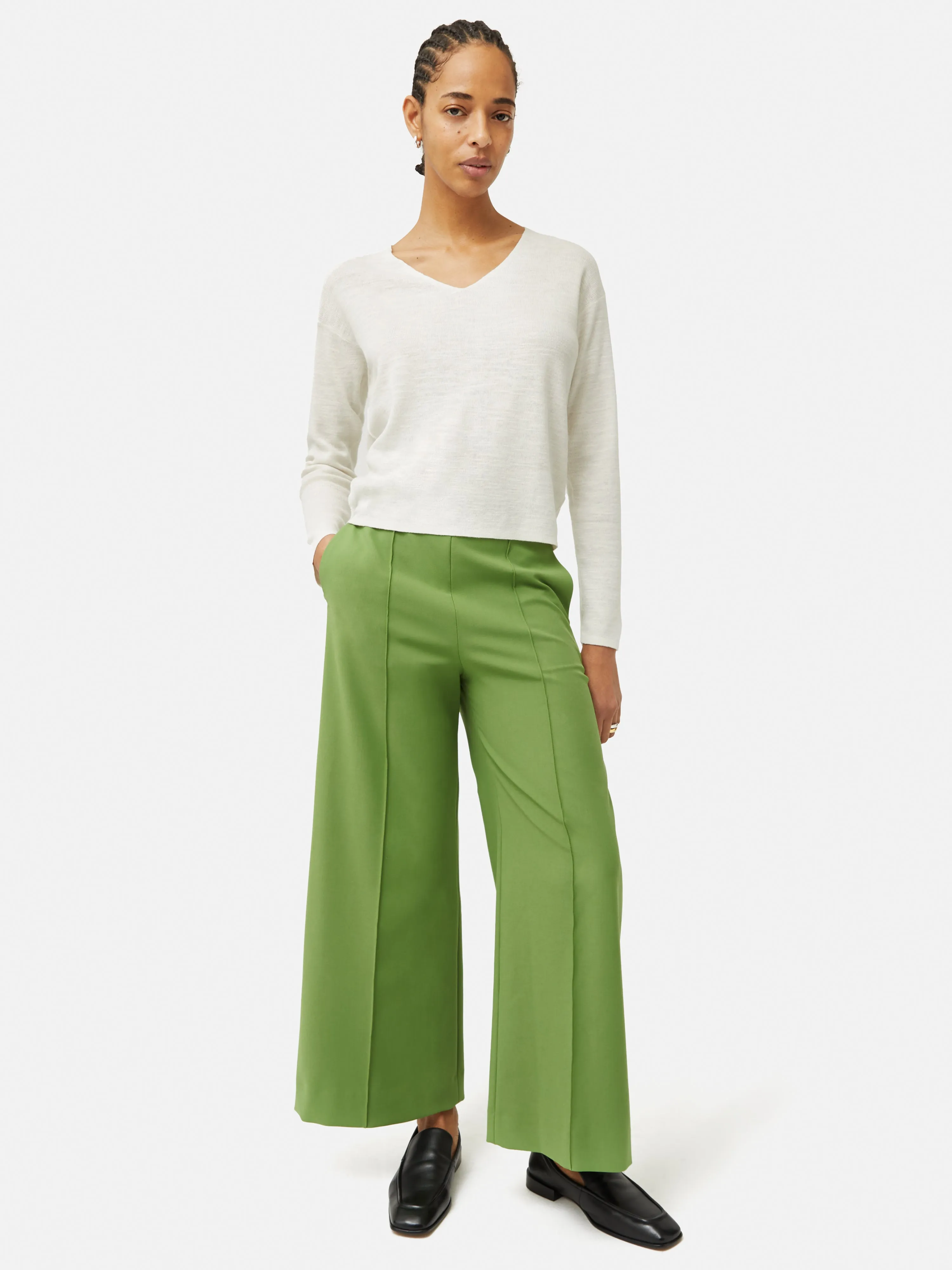 Italian Modern Crepe Sailor Trouser | Green