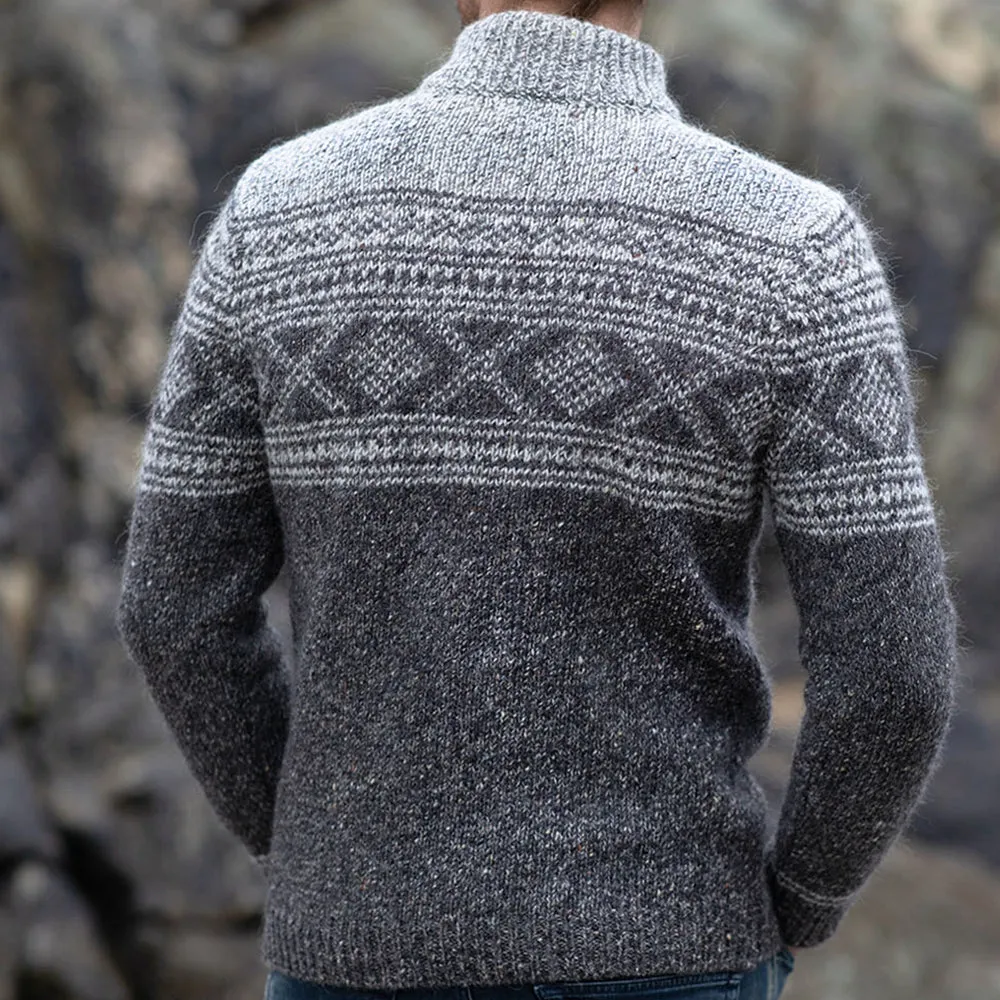 Jacquard Pattern Zip Neck Sweater