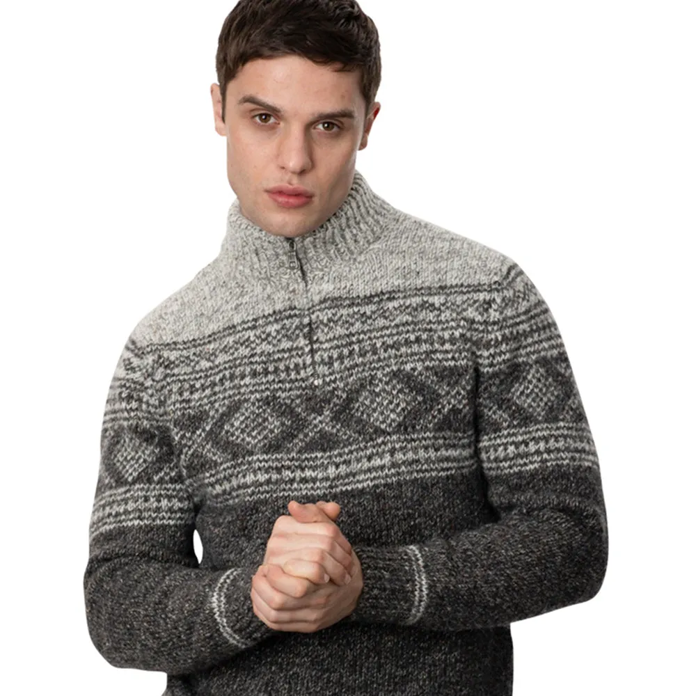 Jacquard Pattern Zip Neck Sweater