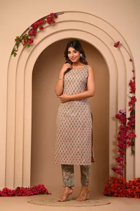 Jaipuri Green Booti Kurti Set