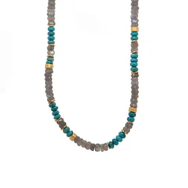 Labradorite and Turquoise Necklace 5mm 24K Fair Trade Gold Vermeil