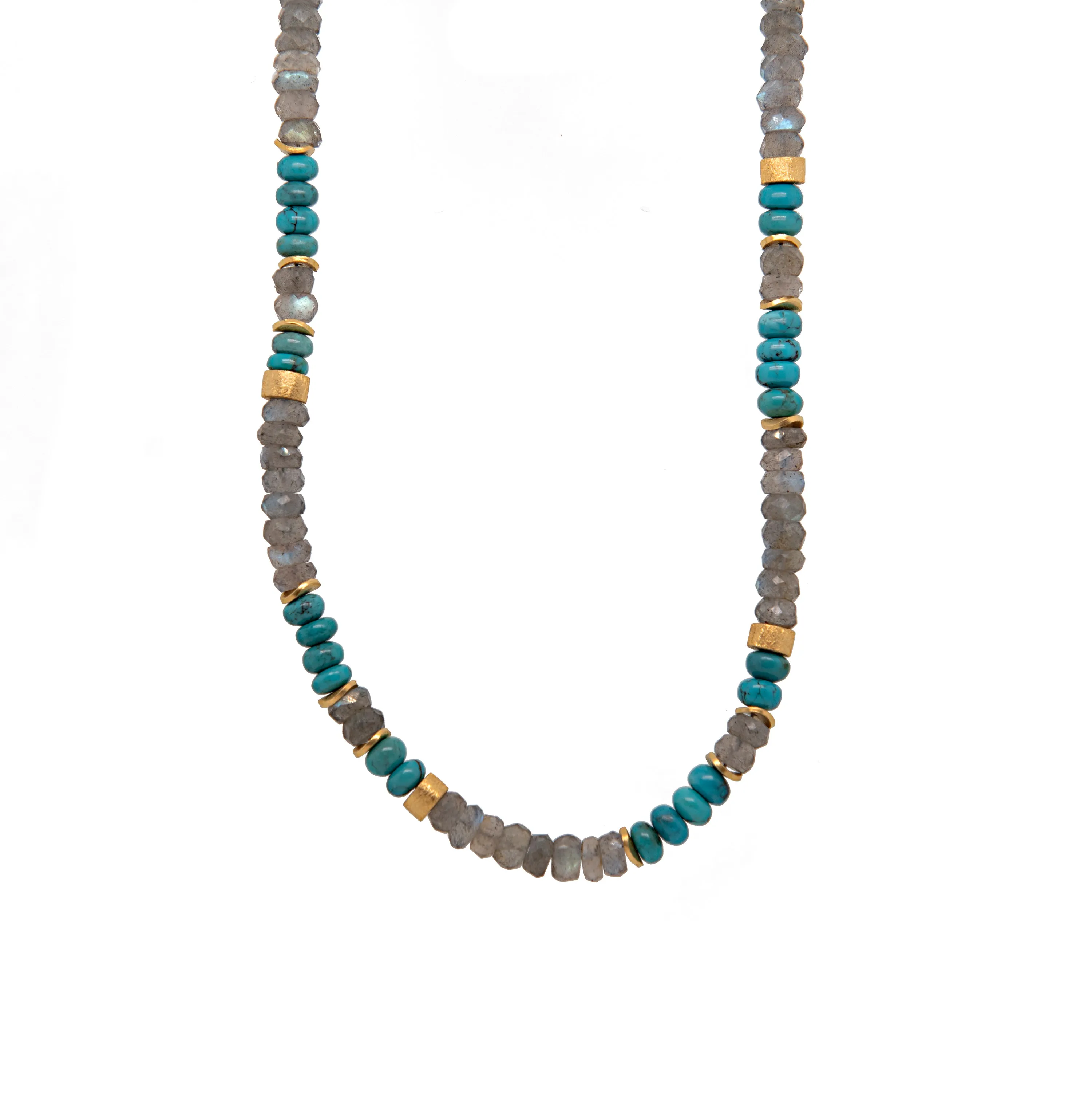 Labradorite and Turquoise Necklace 5mm 24K Fair Trade Gold Vermeil