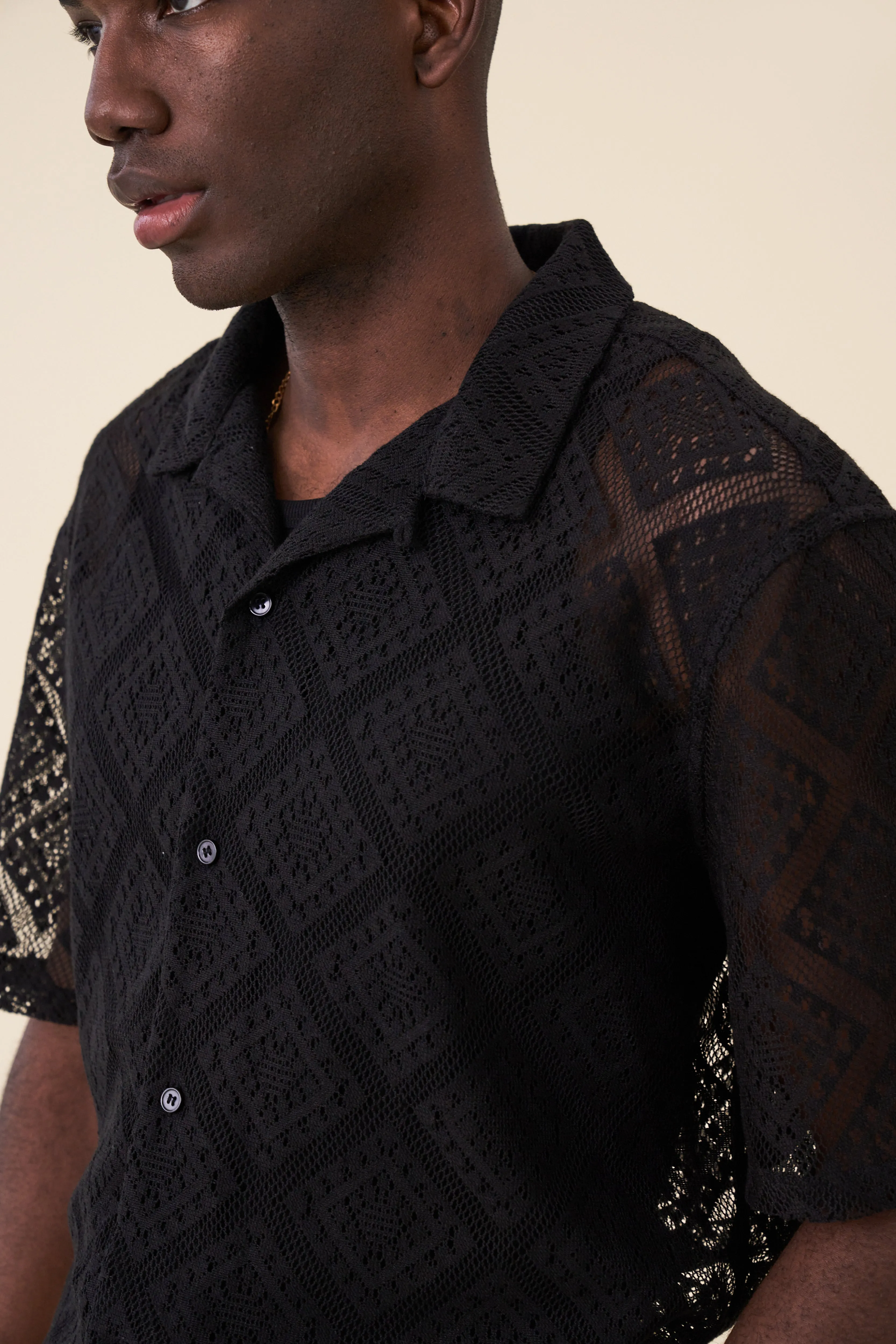 LACE VACATION SHIRT - BLACK