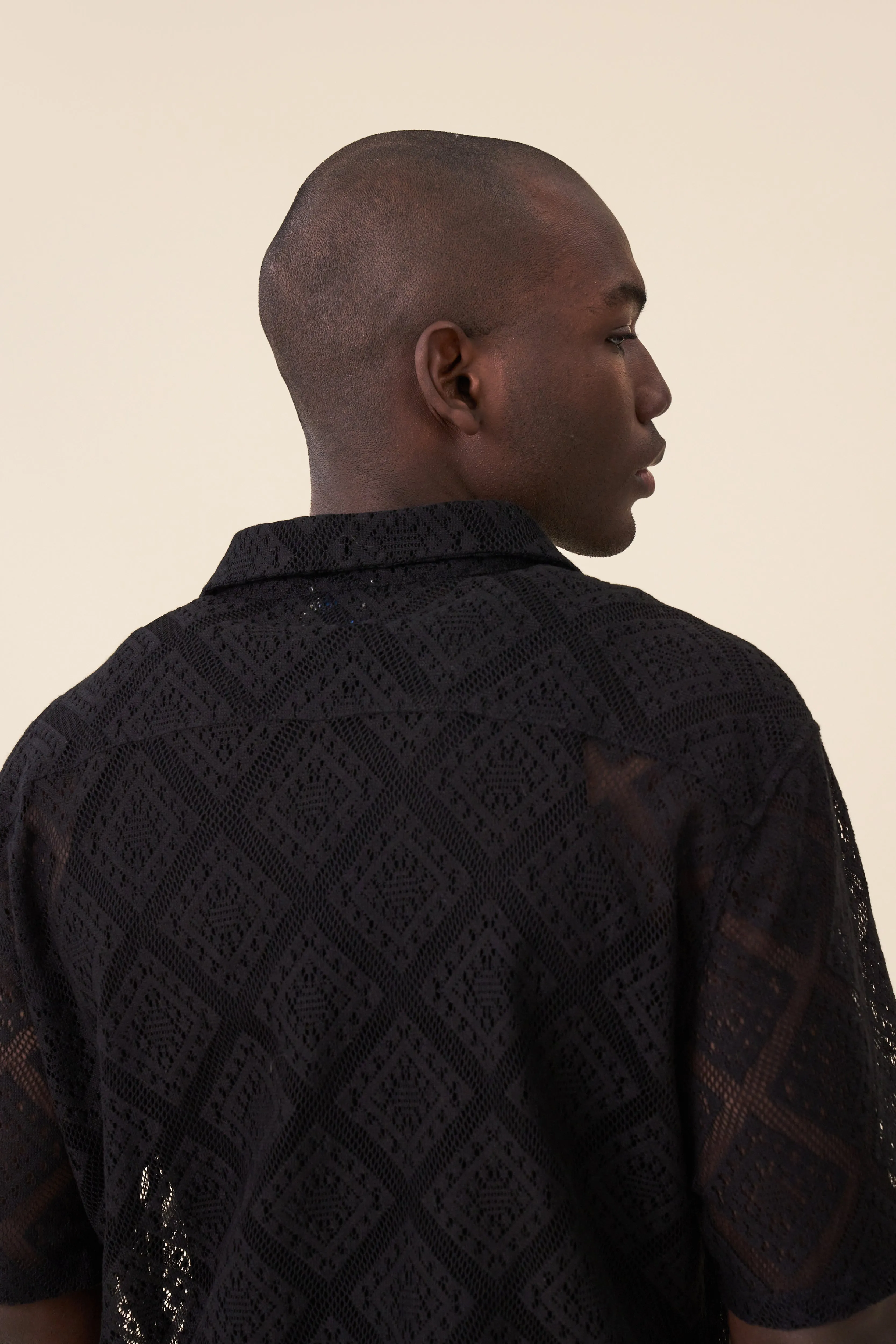 LACE VACATION SHIRT - BLACK