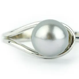 Light Silvery Blue Tahitian Pearl Teardrop Ring