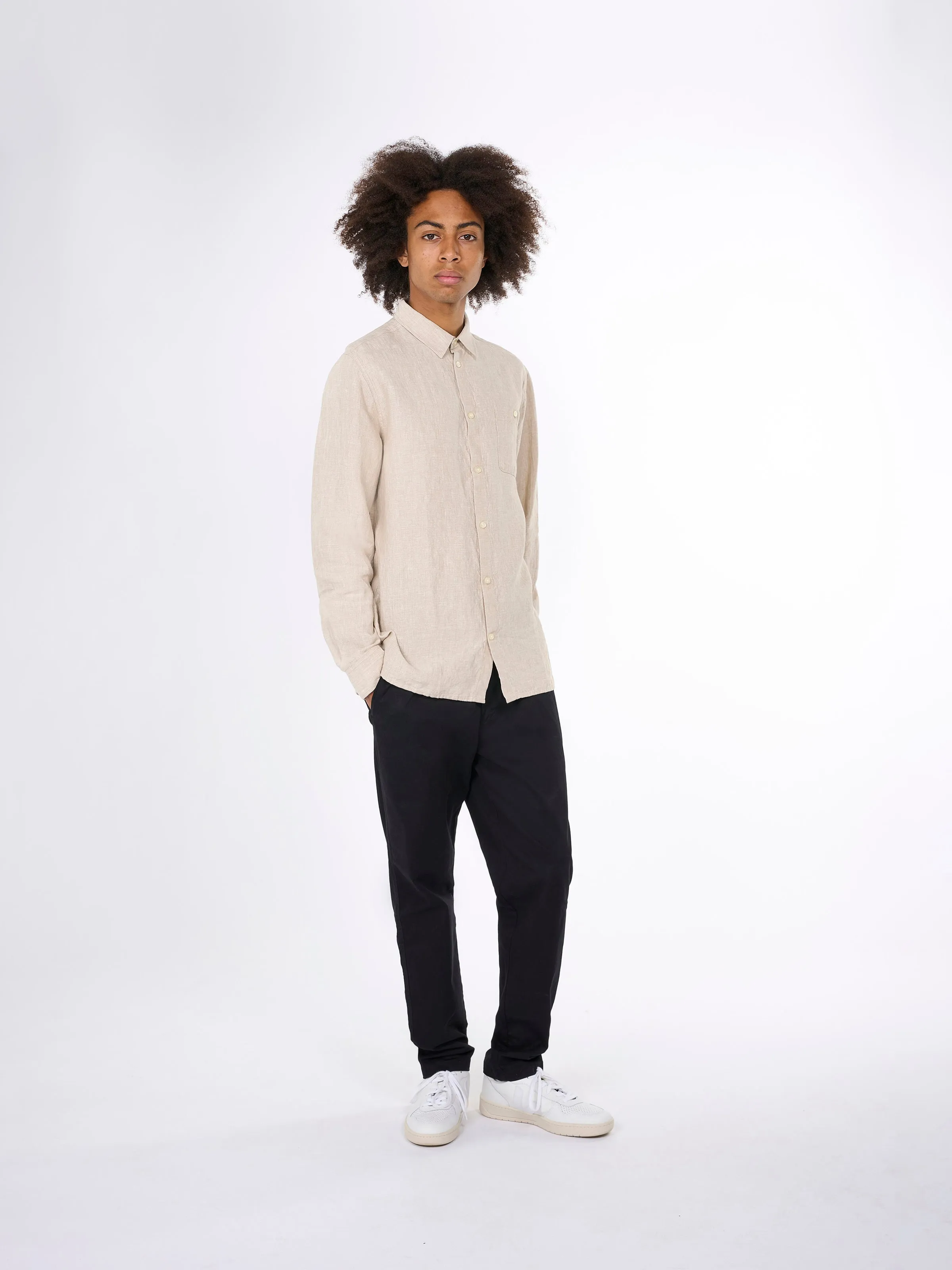 Linen custom fit LS shirt - Light feather gray